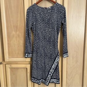 Michael Kors Women’s navy and white leopard, Cheetah print midi dress size Small